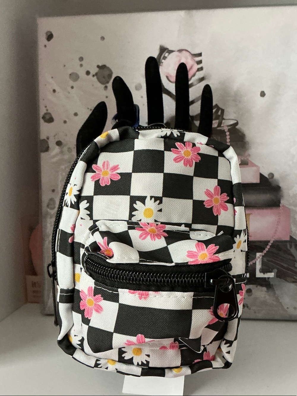 Kids Black & White Check Floral Mini Backpack - Youth Accessory